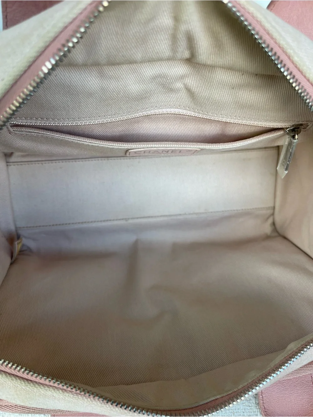 CHANEL Small Deauville Pink Canvas and Leather Top-Handle Bowling Shoulder Bag